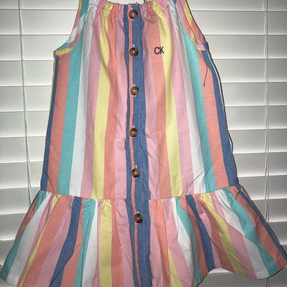 Calvin Klein Jeans Girls Sleeveless MultiColor Stripe Dress Spring Pastel Easter - Picture 1 of 4